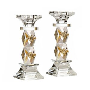 Par candelabros cristal 17 cm altura, dorado