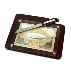 Tabla de Jala madera y vidrio con cuchillo decor dorada 40x33